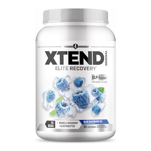 Xtend Original BCAA Powder with Zero Sugar, Blue Raspberry Ice, 90 Serv | Supports muscle repair, hydration and endurance with L-glutamine and essential electrolytes.