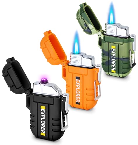 3 Pack Waterproof Lighter Outdoor Windproof Torch Lighters Dual Arc Lighters Butane