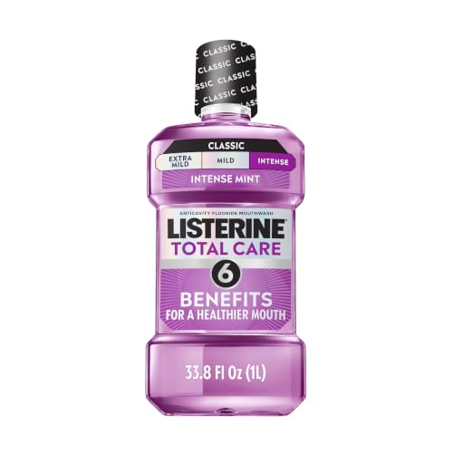 Listerine Total Care Anticavity Mouthwash, Intense Mint, 33.8 fl. oz/1L | Fluoride Mouthwash, 6 Benefits in 1 Oral Rinse, Prevents Cavities, Helps Kill 99% of Bad Breath Germs, ADA-Accepted