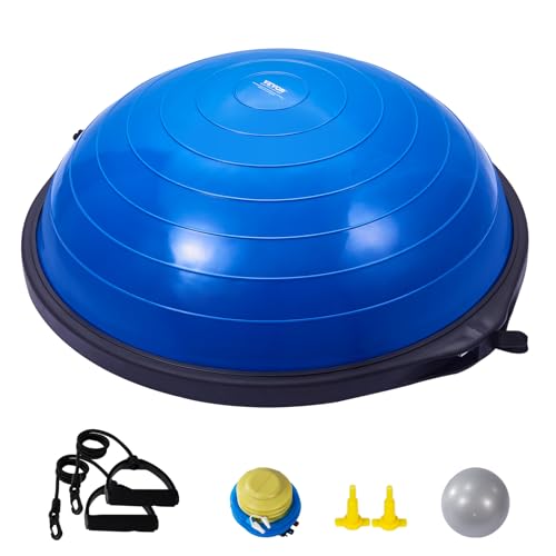 VEVOR Half Exercise Ball Trainer, 26 inch Balance Ball Trainer, 1500lbs Capacity Stability Ball, Yoga Ball with Resistance Bands & Foot Pump, Strength Fitness Ball for Home Gym Full Body Workout, Blue