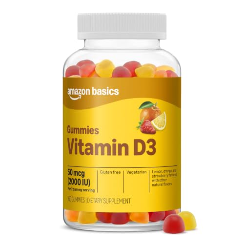 Amazon Basics Vitamin D3 2000 IU Gummies, Orange, Lemon & Strawberry, 160