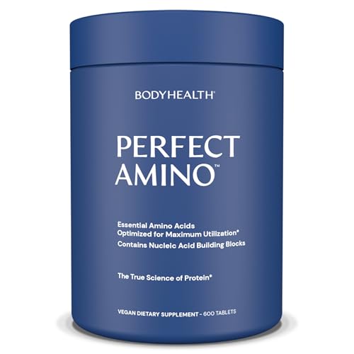 BodyHealth PerfectAmino, Essential Amino Acid with BCAAs + Lysine, Phenylalanine, Threonine, Methionine, Tryptophan, Supplement for Muscle Mass Production, Recovery & Strength (600 ct)