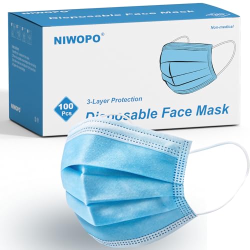 Disposable Face Masks 100 Pack, 3 Ply Breathable Filter Mask with Adjustable