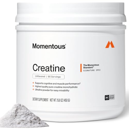 Momentous Creatine Monohydrate Powder, 5g per Serving, Unflavored | Supports Lean Muscle,
