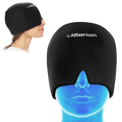 Migraine Relief Cap Headache Relief Cap Ice Face Mask & Eye Head Wrap | Black Migraine Cap Hot/Cold Gel Head Ice Pack Headache Cap - Migraine Mask for Headache Relief Hat - 360 Degree Coverage