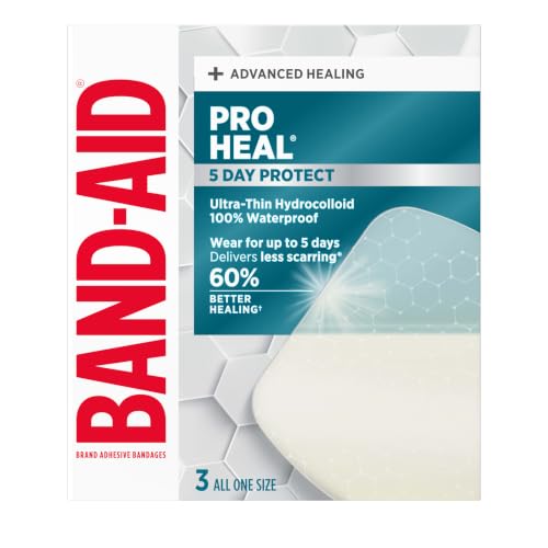 BAND-AID Brand Pro Heal 5 Day Protect Hydrocolloid Bandages, Jumbo, 3 Ct | Advanced Healing for Wound Care, 100% Waterproof Ultra-Thin Hydrocolloid First Aid Bandages, Less Scarring v. Uncovered Wound