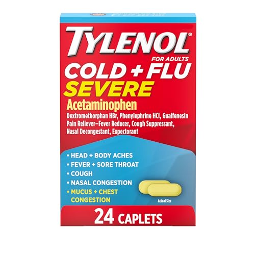 Tylenol Cold + Flu Severe Caplets, Acetaminophen, 24 ct | Fever Reducer,