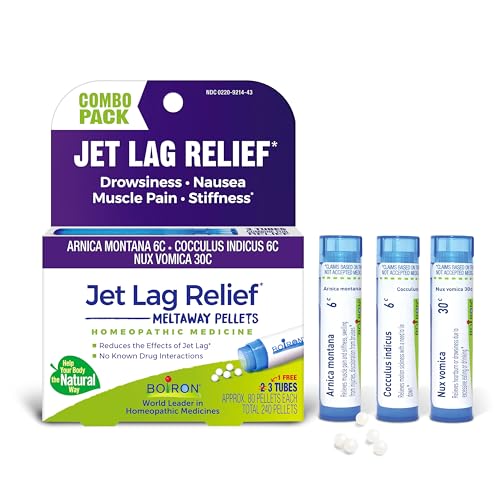 Boiron Jet Lag Relief Kit - Travel Essential for Relief from Nausea, Stiffness, Muscle Pain, and Drowsiness from Long Flights - 3 Count (240 Pellets)