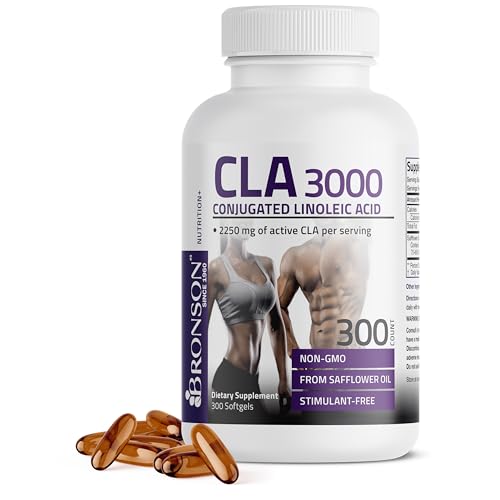 Bronson CLA 3000 Extra High Potency Weight Management Support, 300 Softgels | 2250 mg Active CLA per Serving, Non-Stimulating, 100% Safflower Oil, Lean Body Mass Support, Non-GMO