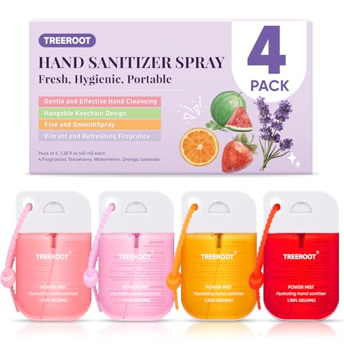 Treeroot 4 Pack Hand Sanitizer Spray,Hydrating Travel Size Alcohol-Free