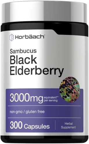 Horbäach Black Elderberry | 300 Capsules | Sambucus Supplement | Non-GMO &