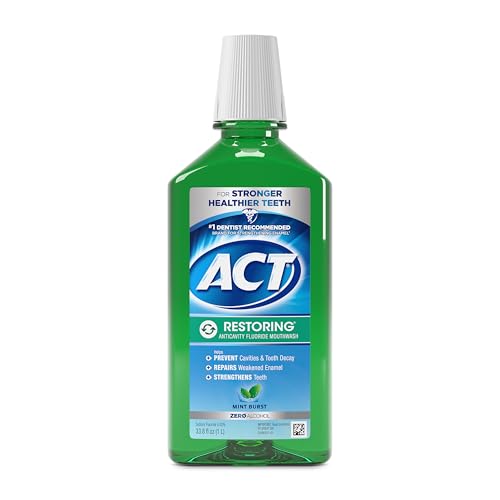 ACT Restoring Zero Alcohol Fluoride Mouthwash 33.8 fl. oz. Strengthens Tooth Enamel,