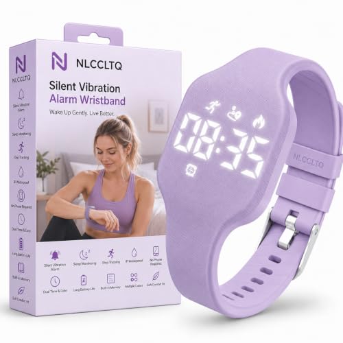 NLCCLTQ Vibrating Alarm Wristband for Heavy Sleepers Digital Mens Bracelet Smart Wrist Clock Travel Women's Watches Silent Shock Band Wake up Band Night Long Distance Wearable Pedometer Waterproof