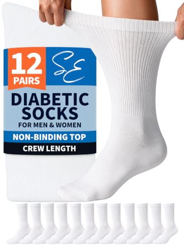 Special Essentials Diabetic Crew Socks, White, XL, 12 Pairs | For Neuropathy,