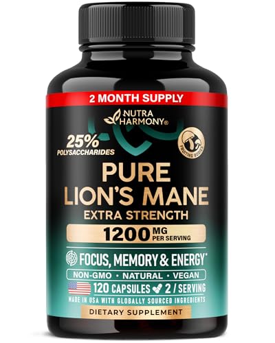 Lions Mane Supplement Capsules - Organic Lions Mane 1200 mg, 120 Vegan