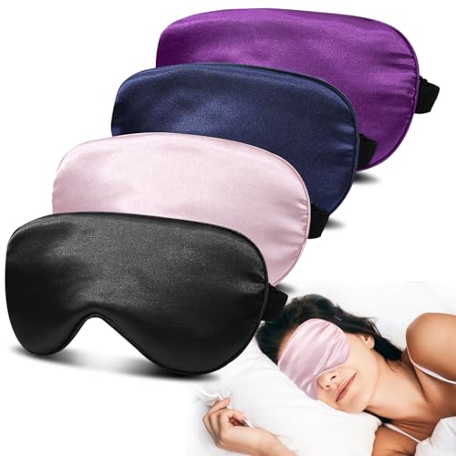 JroyJoy 4 Pack Silk Sleep Mask, Blackout Eye Mask with Adjustable Strap