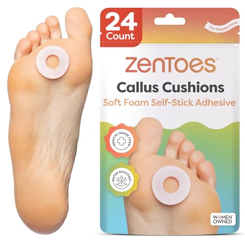 ZenToes Callus Cushions, Water-Resistant Adhesive Corn Pads, 24 Count | Soft foam