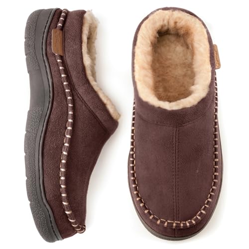 Zigzagger Men's Slip On Moccasin Slippers,Coffee, 11-12 | Birthday Gifts,Indoor/Outdoor, Warm Fuzzy