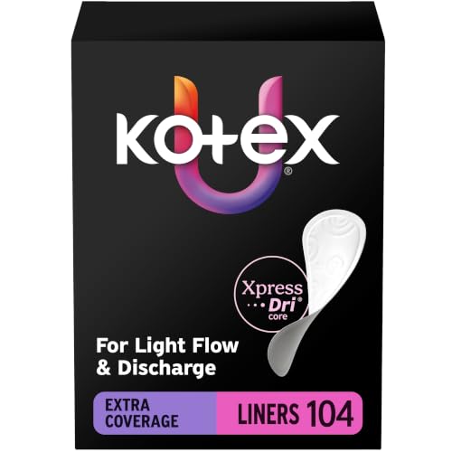 Kotex Flat Liners, Light Absorbency, Extra Coverage, 104 Count | Xpress Dri
