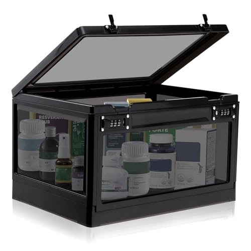 Large Medicine Lock Box with Dual 3-Digit Combination Locks, 24L Lockable Storage