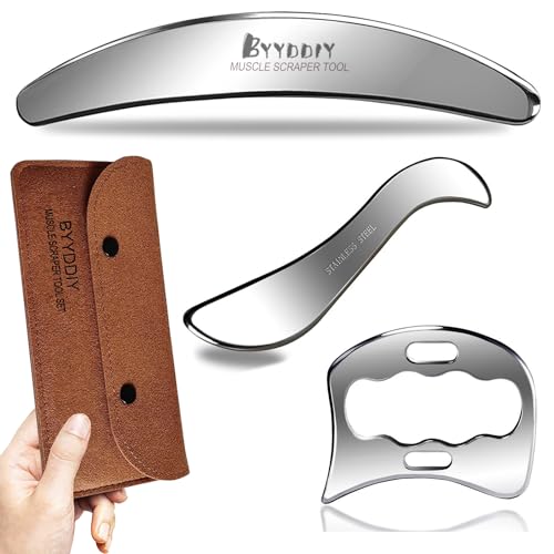BYYDDIY Professional Non-Magnetic 3 in 1 Stainless Steel-304 Muscle Scraper Tools Set,Scraping Massage Tools for Physical Therapy,Derma Edge & GuaSha Massage Scraper Tool
