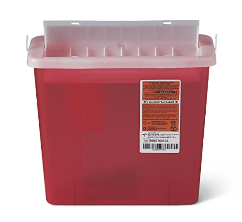 Medline Sharps Container, 5 Quart, Counter-Balance Lid, Red (Pack of 20)