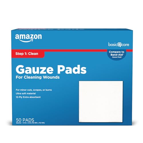 Amazon Basic Care Gauze Pads, 3x3 inches Sterile Medical Wound Dressing Sponges,
