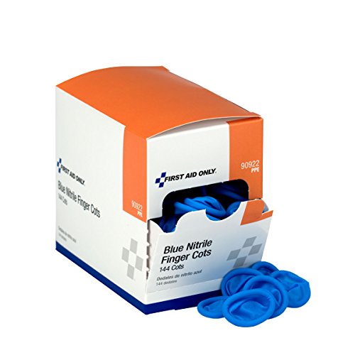 First Aid Only Blue Nitrile Finger Cots, 144-Count | Cover and protect
