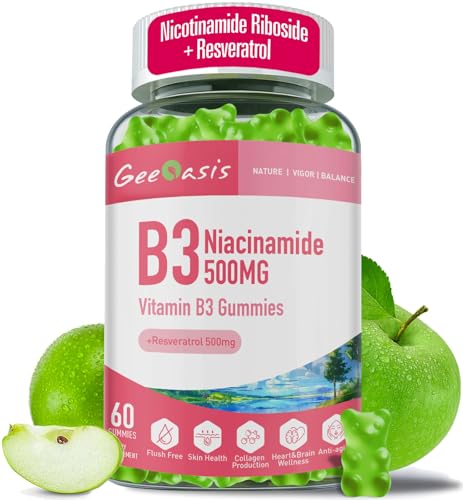 Geeoasis Niacinamide 500mg Gummies, with Resveratrol 500mg, 60 Count | Chewable Vitamin
