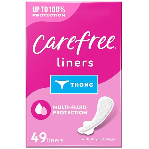 Carefree Panty Liners for Women, Thong Liners, Unwrapped, Unscented, 49 ct