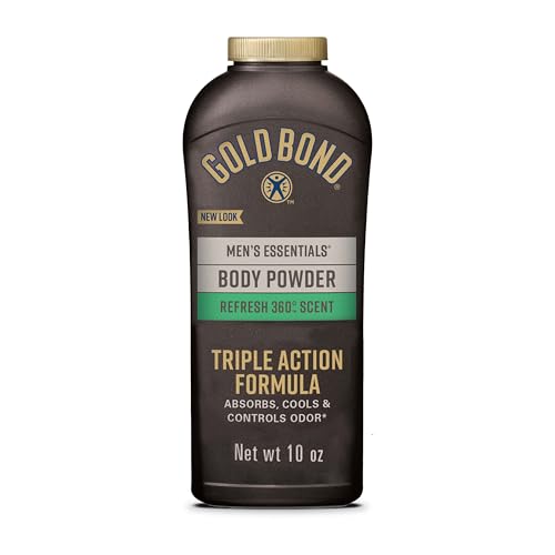 Gold Bond Men's Essentials Talc Free Body Powder for Men, 10 oz. | Stay dry and smell fresh, talc free powder with triple action formula, cooling powder, refresh 360 scent formulated for men