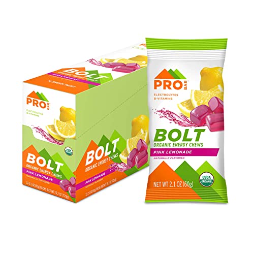 PROBAR Bolt Energy Chews for Running & Cycling – Organic Sports Nutrition Gummies with Electrolytes & B Vitamins, Fast Carb Endurance Fuel, Vegan Gluten Free Non-GMO, Pink Lemonade (12 Pack)