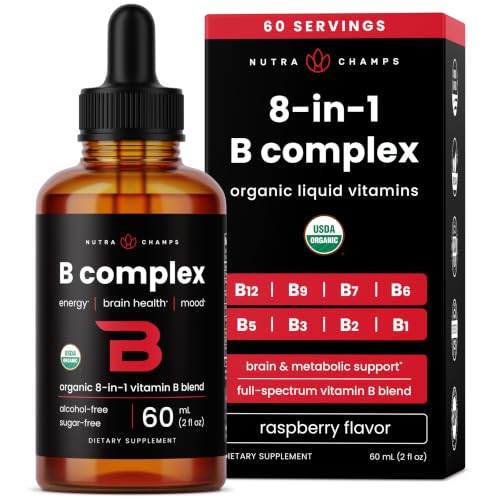 USDA Organic Vitamin B Complex Liquid Drops Sublingual B12 Methylcobalamin | B1,