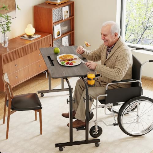 LINGMI Recliner Table, Overbed Table, Wheelchair Table with Cup Holder