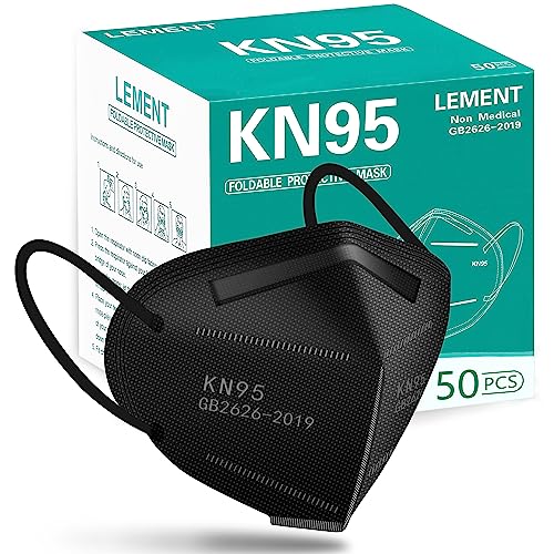 LEMENT 50pcs KN95 Face Mask Black 5-Layer Filter≥95% Cup Dust Safety Masks