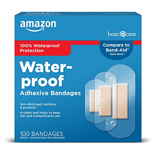 Amazon Basic Care Waterproof Clear Adhesive Bandages for Minor Cuts and Scrapes,