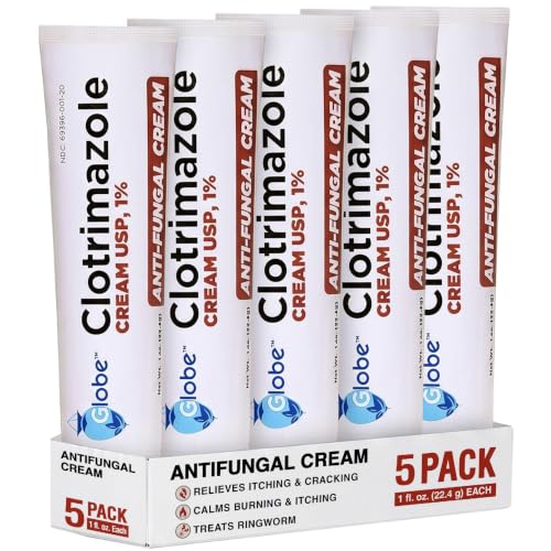 Globe Clotrimazole Cream 1% Antifungal Itch Relief Treatment, 1 oz Tube, 5