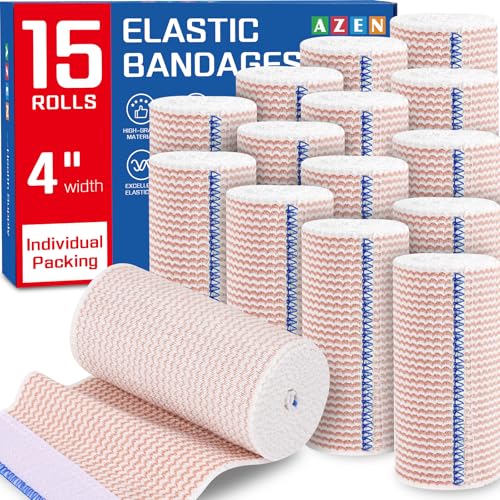 AZEN Premium 15 Pack Elastic Bandage Wrap 4 Inch, Compression Wrap Bandage