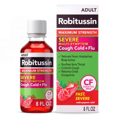 Robitussin CF Maximum Strength, Adult Formula, 8 fl oz | Adult Cough Suppressant and Expectorant, Cough Plus Chest Congestion, Thins and Loosens Mucus, Fast and Effective Relief