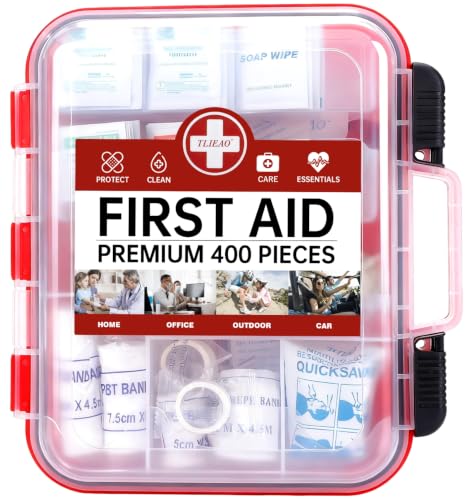 TLIEAO 400 Pieces All-Purpose First Aid Kit, Organized Dual-Layer Wall | 100-Person,