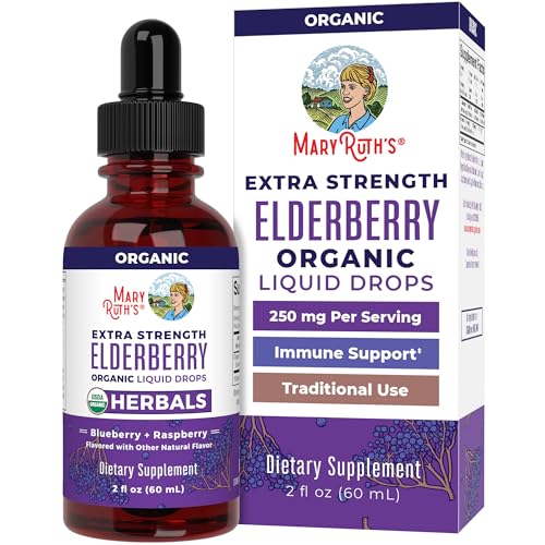 MARYRUTH'S Organic Extra Strength Elderberry Liquid Drops, Immune Support | 250mg Elderberry Extract, Sambucus Elderberry, Vegan, USDA Organic, Non-GMO