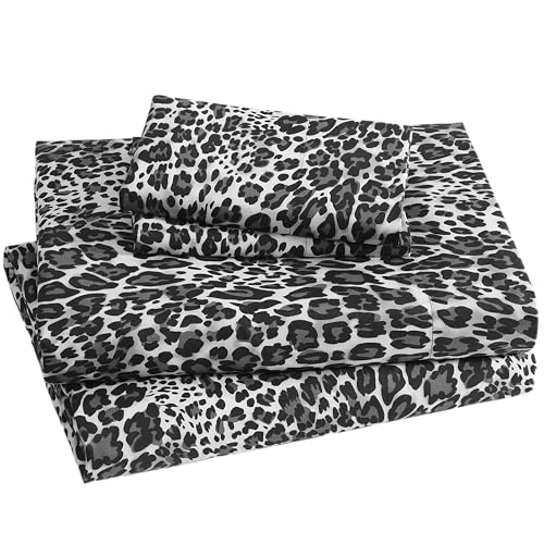 Printed Soft Microfiber Queen 4-Piece Sheet Set, Leopard Gray