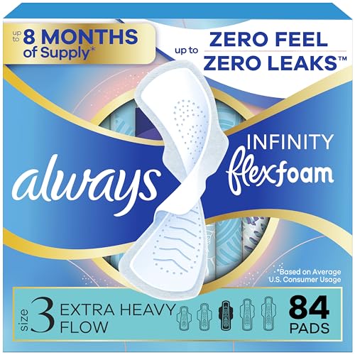 Always Infinity Feminine Pads for Women, Flexfoam Pads with Wings, Size 3,