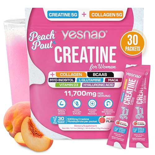 Creatine for Women – Micronized Creatine Monohydrate Powder with Collagen, BCAA, Myo-Inositol & Vitamin D3 – Muscle Growth, Strength & Energy Support – Pre & Post Workout – Peach Flavor, 30 Servings
