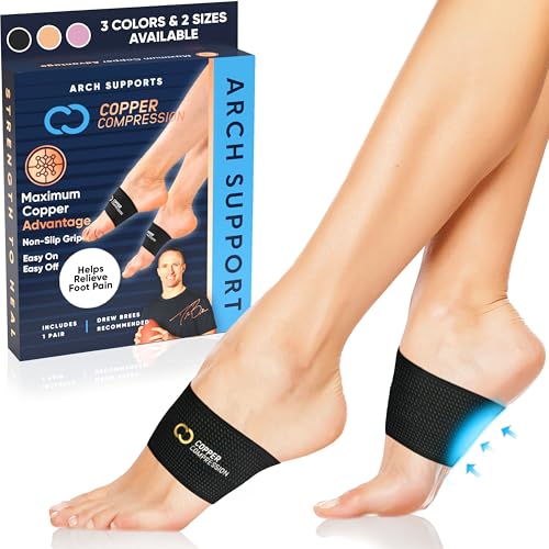 Copper Compression Arch Support Sleeves. Targeted Compression for Plantar Fasciitis Symptoms, Pain,