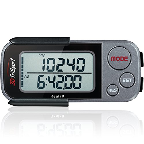 3DTriSport Walking Pedometer with Clip & Strap, Step Counter - Grey/Black | Accurate Activity Tracker, 30-Day Memory, Calorie Counter, eBook Included Easy to Use for Kids, Men, Women, Adult & Seniors.