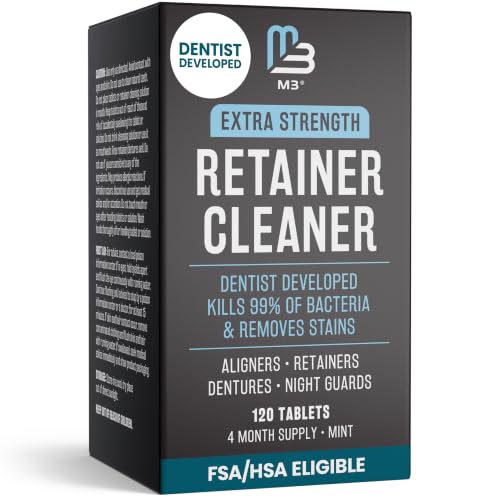 Retainer Cleaner Tablets, Denture Cleaner, Mint, 4 Month Supply by M3 | Compatible with Retainer Cleaner Machine & Ultrasonic Retainer Cleaner, Helps Remove Tough Stains, Buildup, Odors & Plaque