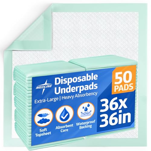 Medline Super Absorbent Underpad, 36" x 36", 50 Count, Extra Large Disposable