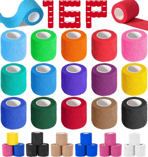 AZEN 16 Pack Self Adhesive Bandage Wrap, 2" X 5 Yards Elastic