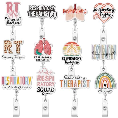Geyoga 12 Pcs Respiratory Care Week Badge Reel ID Holder | Retractable